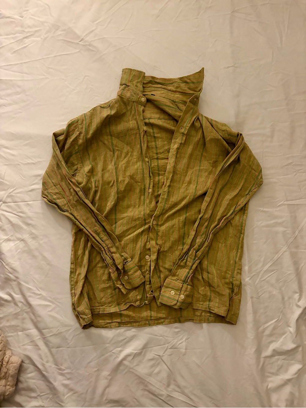 Men's Lightweight Striped Button-Up Shirt Jacket in Olive Green